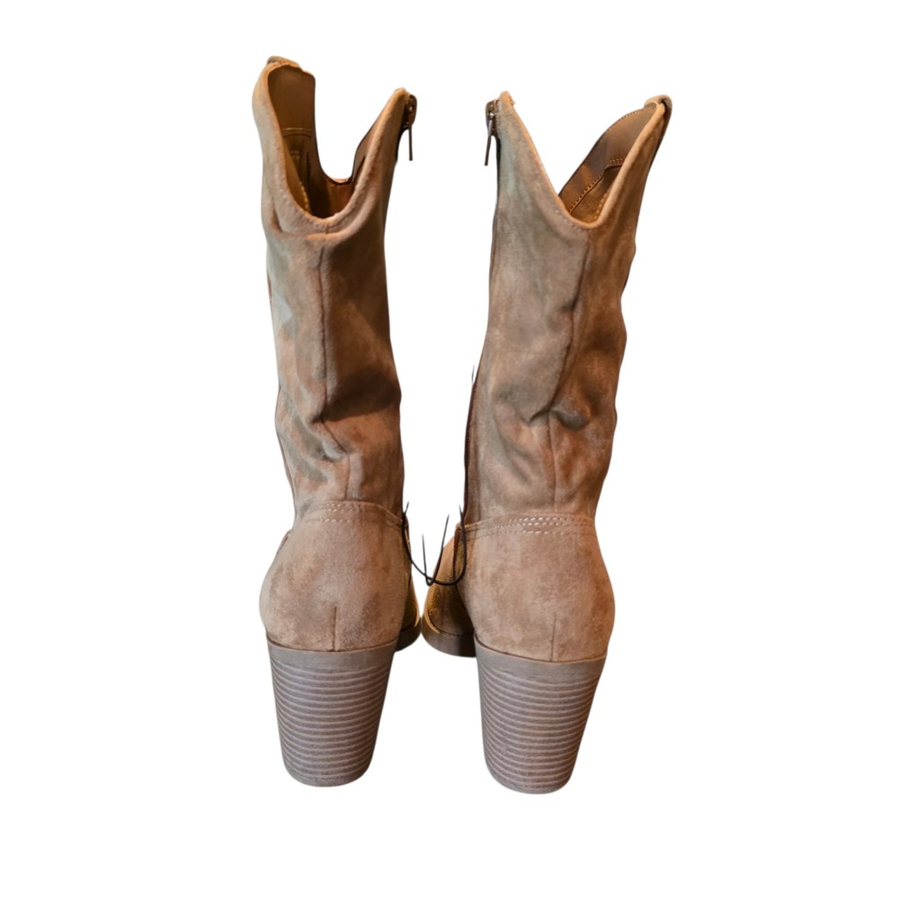 Pop Framework Womens Taupe Faux Suede Western Cowboy Boots Square Toe Size 10M - Picture 2 of 11